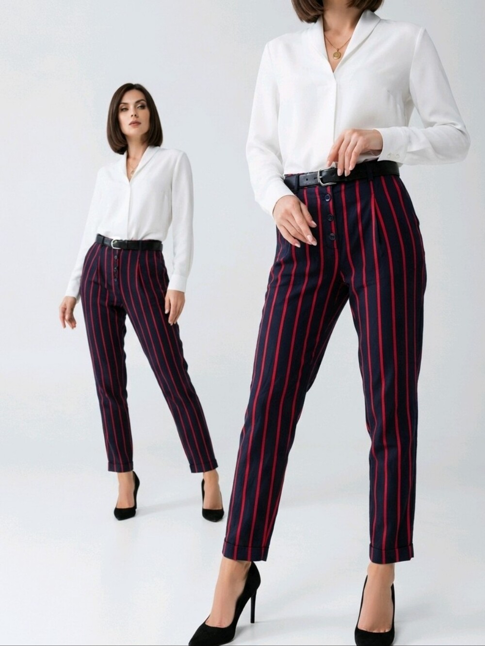 Forever 21 NWT Navy Red Vertical Stripe Woven Trousers Sz S Small